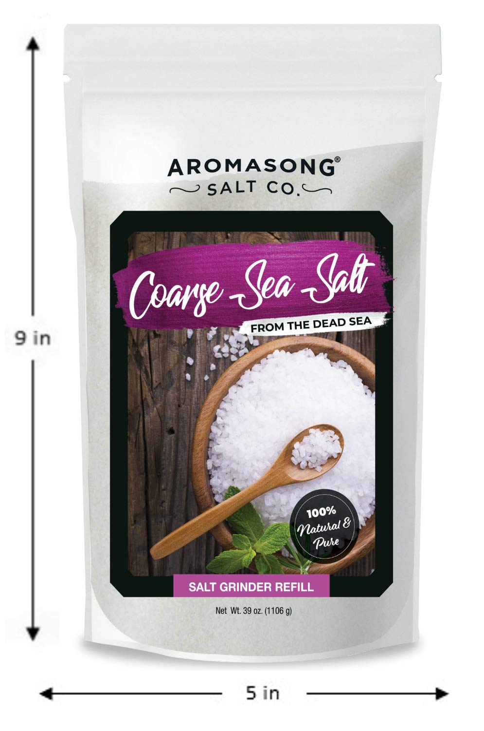 100% Natural Sea Salt, Coarse Grain, Large Bulk 2.43 Lb. Resealable Bag, Pure & Natural Sun Dried Dead Sea Salt, Unrefined, Gluten Free, Grinder Refill Sea Salt For Daily Cooking & Pickling Salt
