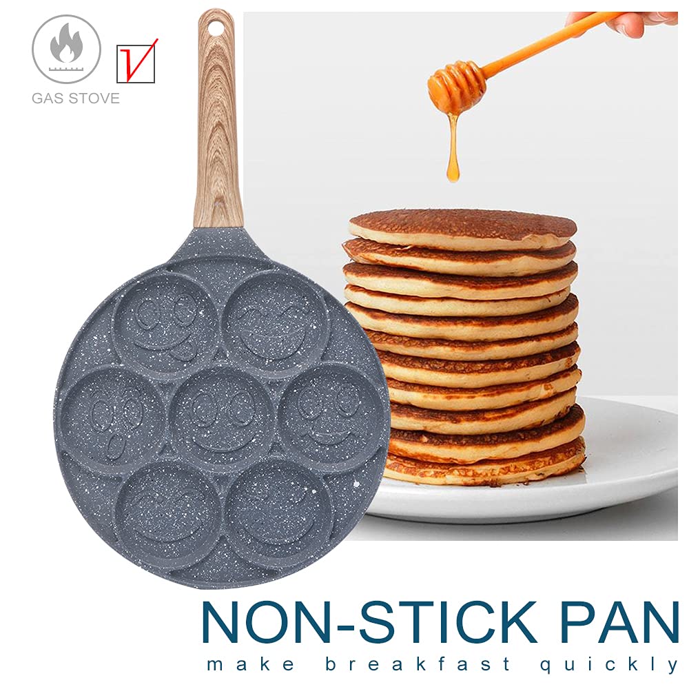 Pancake Pan Nonstick - 10 Inch Pancake Maker Pan With 7-Cup Waffle Mold Blini Pan Silver Dollar Pancake Pan Breakfast Griddle,100% PFOA Free Non-stick Coating