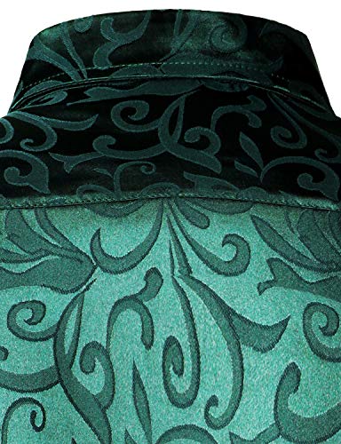 ZEROYAA Men's Luxury Jacquard Long Sleeve Dress Shirt Shiny Satin Slik Like Wedding Party Prom Shirts ZLCL27-Emerald Large