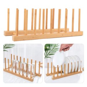 fdit bamboo dish rack plates holder kitchen storage cabinet organizer for cup pot lid cutting board countertop organization