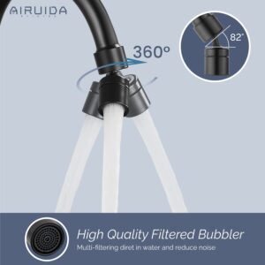 Airuida Wall Mount Kitchen Faucet Matte Black 8 Inch Center Wall Mount Faucet Kitchen with Sprayer Double Cross Handles 360 Degree Swivel Spout Kitchen Mixer Tap Commercial