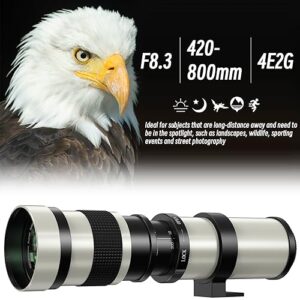 Lightdow 420-800mm f/8.3 Super Telephoto Lens with T-Mount for Canon EOS DSLR Cameras - White