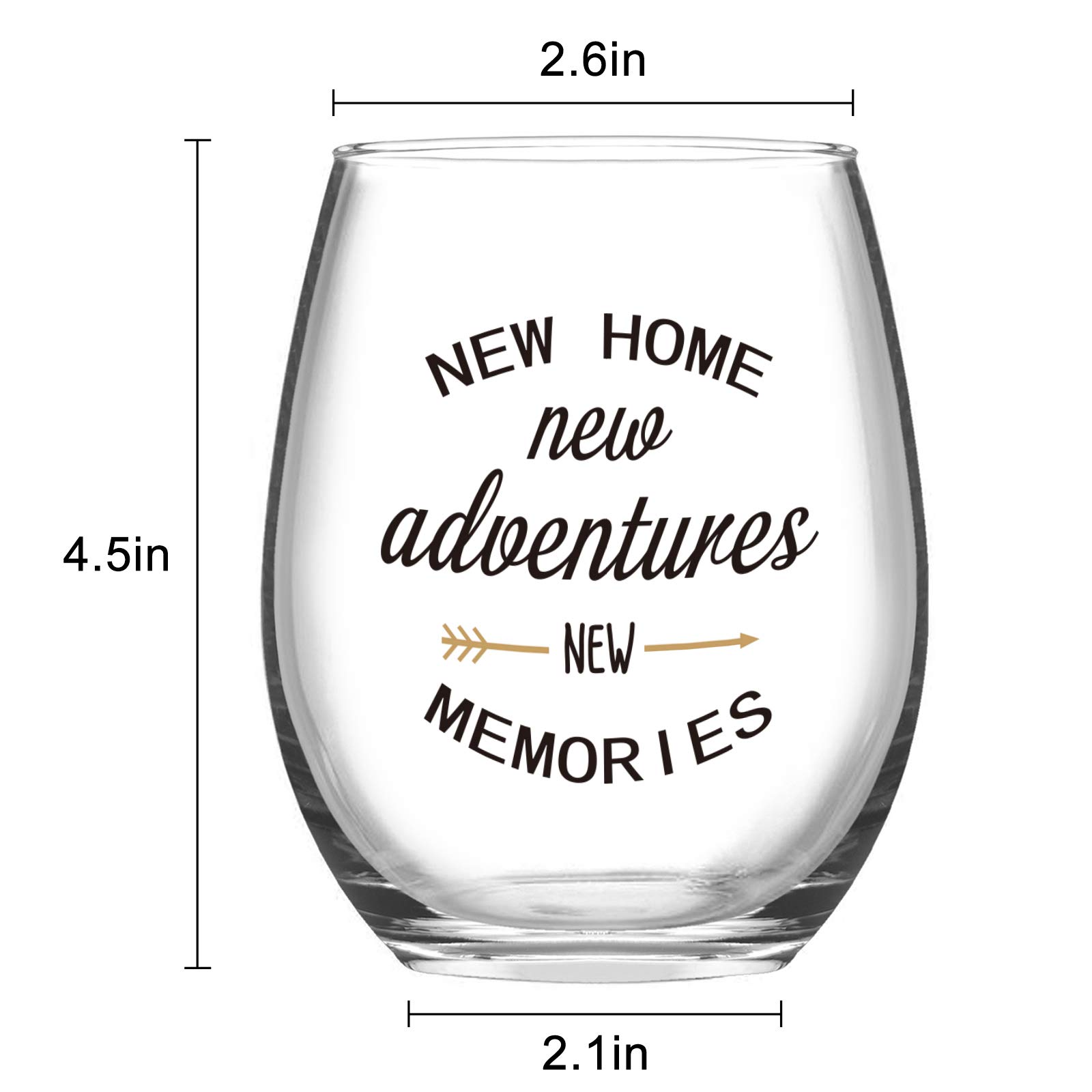 Housewarming Gifts, New Home New Adventures New Memories Stemless Wine Glass for New Home House Owner Friends Couple Women Men Party Christmas, Funny New Home Owner Presents Ideas