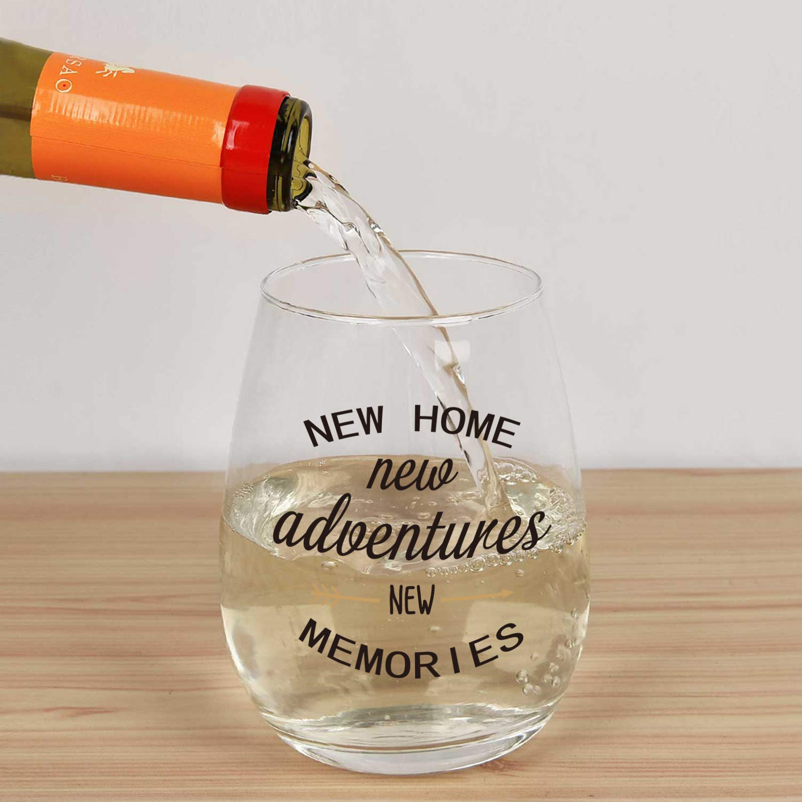 Housewarming Gifts, New Home New Adventures New Memories Stemless Wine Glass for New Home House Owner Friends Couple Women Men Party Christmas, Funny New Home Owner Presents Ideas