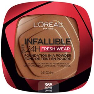 l'oreal paris makeup infallible fresh wear foundation in a powder, up to 24h wear, waterproof, copper, 0.31 oz.