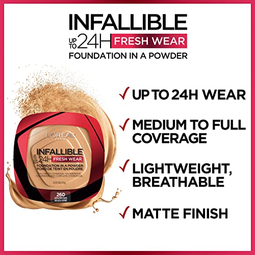 L'Oreal Paris Makeup Infallible Fresh Wear Foundation in a Powder, Up to 24H Wear, Waterproof, Copper, 0.31 oz.