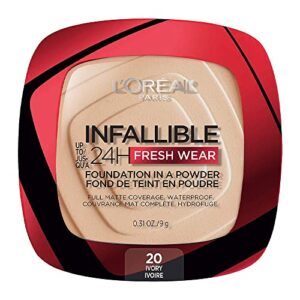 l'oreal paris makeup infallible fresh wear foundation in a powder, up to 24h wear, waterproof, ivory, 0.31 oz.