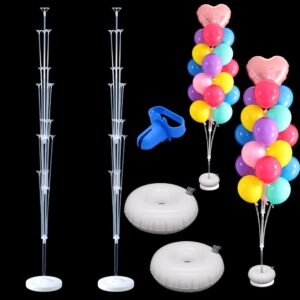 2 sets balloon column stand kit 5.3 ft adjustable height balloon holder for floor or table with water fillable base balloon tying knot tool for baby shower graduation birthday wedding christmas party