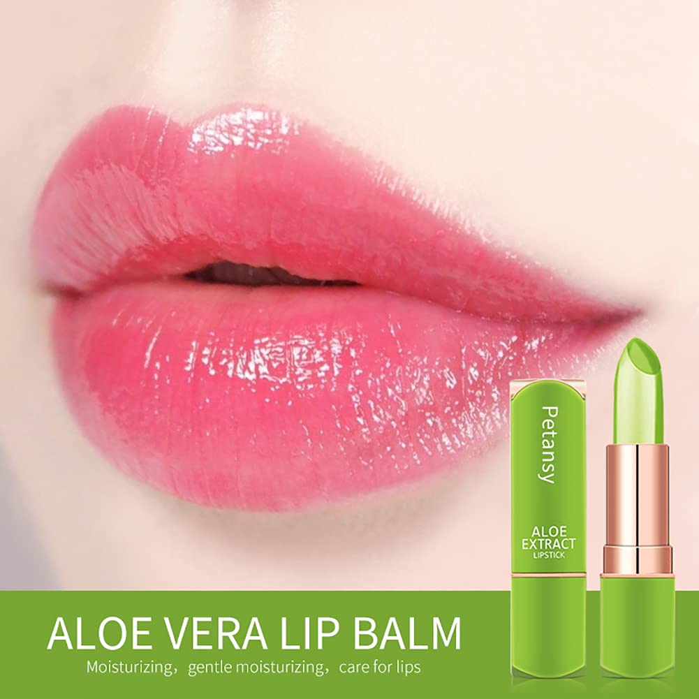 Petansy 4 Colors Aloe Vera Lipstick Jelly Lipstick Long Lasting Moisturizing Lip Balm Magic Temperature Color Changing Lip Care