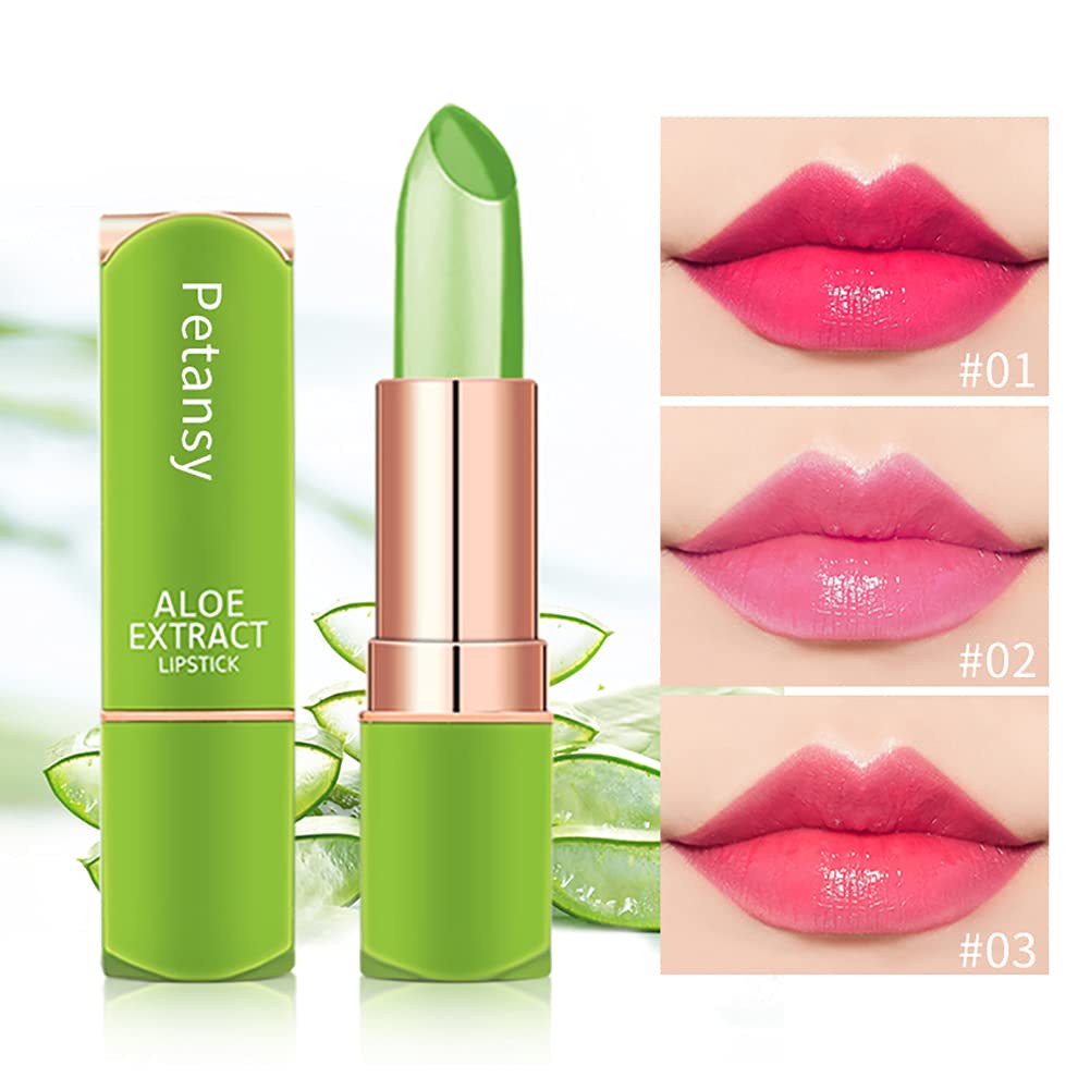 Petansy 4 Colors Aloe Vera Lipstick Jelly Lipstick Long Lasting Moisturizing Lip Balm Magic Temperature Color Changing Lip Care