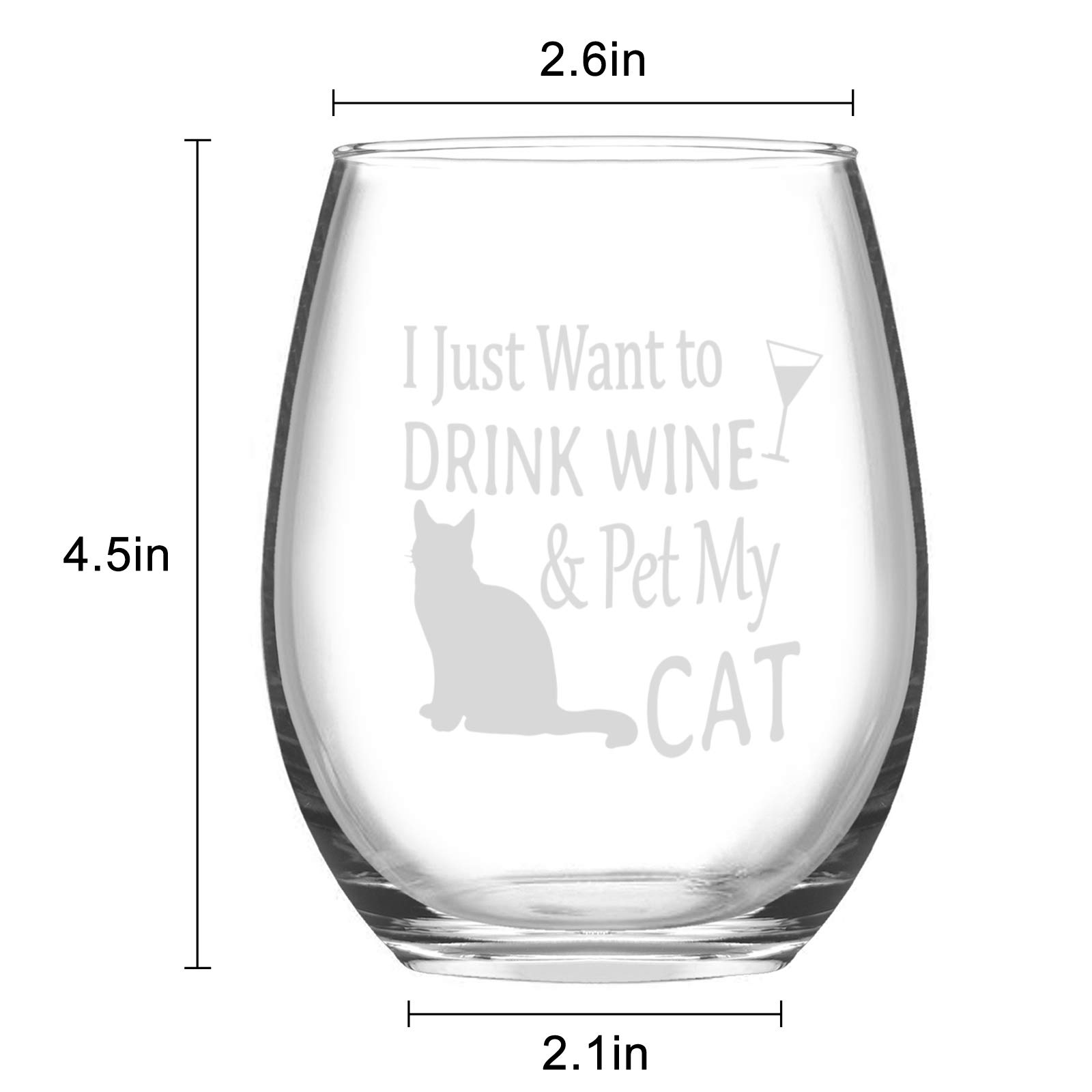 Futtumy I Just Want to Drink Wine and Pet My Cat Stemless Wine Glass, Wine Gifts Idea Cat Lover Cat Owner Women Mom Best Friend Cat Mom Birthday Mothers Day Christmas, Cat Gifts for Cat Lovers