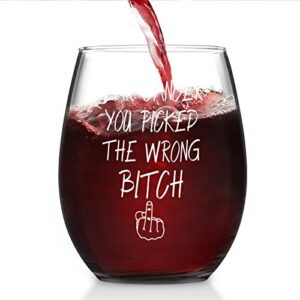 Futtumy Dear Cancer You Picked The Wrong, Stemless Wine Glass for Women Cancer Survivor Ovarian Breast Cancer Survivor Cancer Patient, 15 Oz Wine Glass With Cancer Awareness Sayings