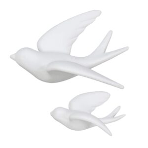 fanwnki ceramic flying birds sparrows wall mount hanging decor-white-2pack,left