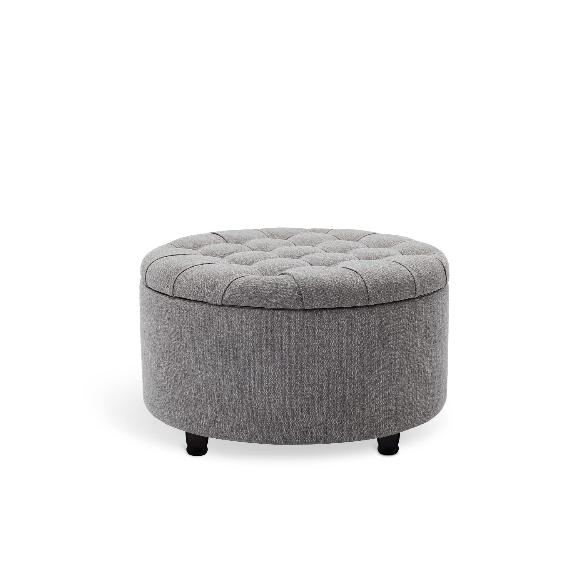 Modern Round Ottoman Footrest Stool - Luxurious Button Tufted Covered Seat w/Removable Top for Storage - Easy Assembly Accent Furniture Perfect for Use in Any Room - Grey Color