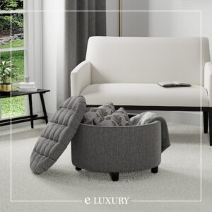 Modern Round Ottoman Footrest Stool - Luxurious Button Tufted Covered Seat w/Removable Top for Storage - Easy Assembly Accent Furniture Perfect for Use in Any Room - Grey Color