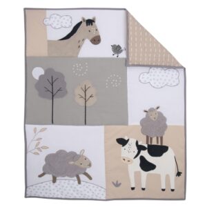 Lambs & Ivy Baby Farm Animals 5-Piece White/Taupe Baby Crib Bedding Set