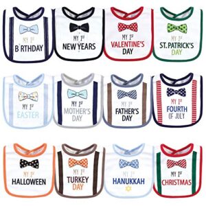little treasure unisex baby cotton bibs, holiday bow ties, one size