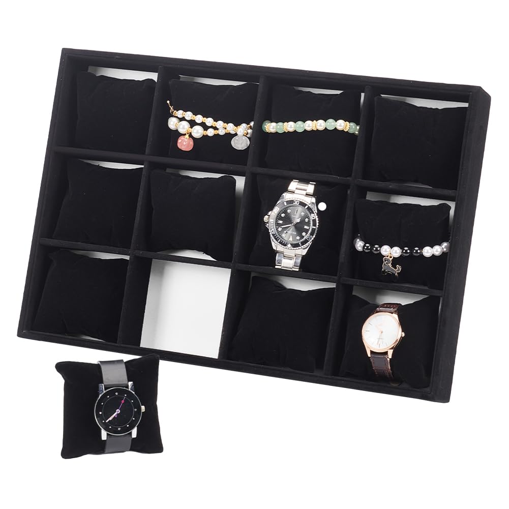 PH PandaHall Watch Tray 12 Grids Jewelry Tray Organizer Velvet Watch Show Tray Stackable Watch Organizer Jewelry Bracelet Show Box Display Holder with Adjustable Pillow for Bracelet Bangle Watch