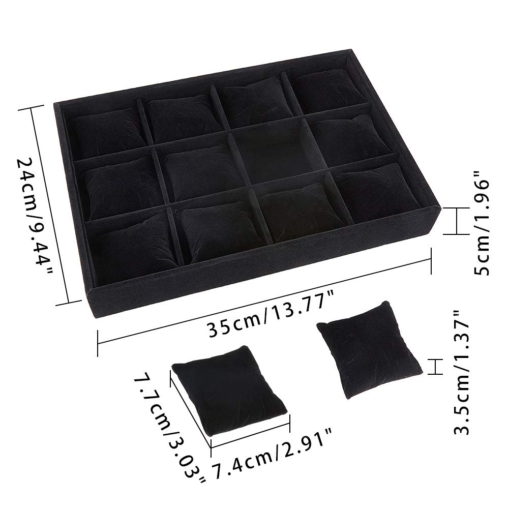 PH PandaHall Watch Tray 12 Grids Jewelry Tray Organizer Velvet Watch Show Tray Stackable Watch Organizer Jewelry Bracelet Show Box Display Holder with Adjustable Pillow for Bracelet Bangle Watch