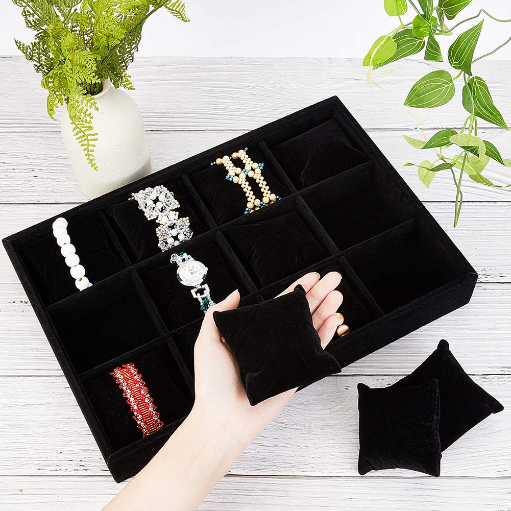 PH PandaHall Watch Tray 12 Grids Jewelry Tray Organizer Velvet Watch Show Tray Stackable Watch Organizer Jewelry Bracelet Show Box Display Holder with Adjustable Pillow for Bracelet Bangle Watch