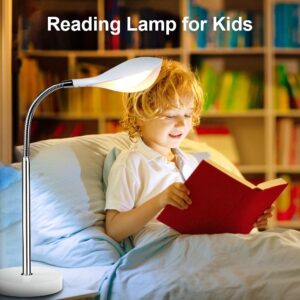 DLLT Dimmable LED Desk Lamp with 3 Light Modes, Eye-Caring Reading Light with Touch Control and 360°Flexible Neck, Bedside Nightstand Lamp for Study Office Bedroom, USB Cable Adapter, White