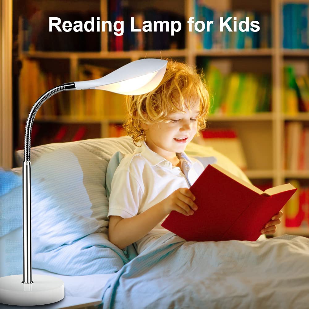 DLLT Dimmable LED Desk Lamp with 3 Light Modes, Eye-Caring Reading Light with Touch Control and 360°Flexible Neck, Bedside Nightstand Lamp for Study Office Bedroom, USB Cable Adapter, White