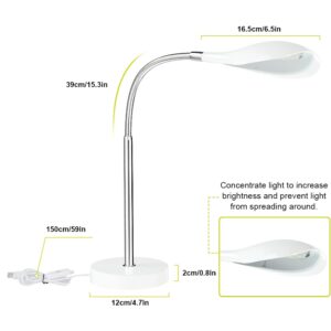 DLLT Dimmable LED Desk Lamp with 3 Light Modes, Eye-Caring Reading Light with Touch Control and 360°Flexible Neck, Bedside Nightstand Lamp for Study Office Bedroom, USB Cable Adapter, White