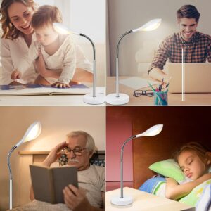 DLLT Dimmable LED Desk Lamp with 3 Light Modes, Eye-Caring Reading Light with Touch Control and 360°Flexible Neck, Bedside Nightstand Lamp for Study Office Bedroom, USB Cable Adapter, White