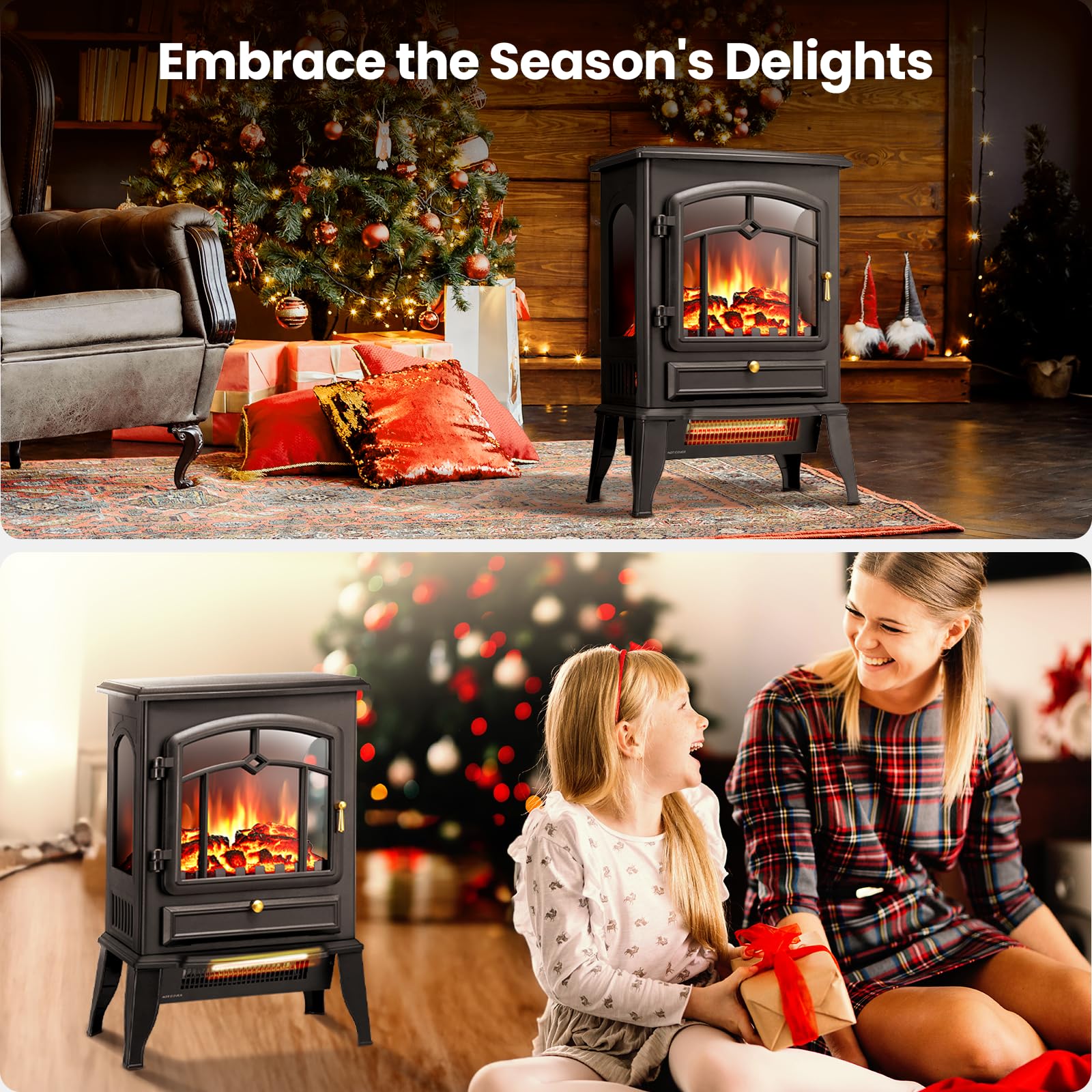 Kismile Electric Fireplace Stove,1500W Infrared Fireplace Heater with 3D Realistic Flame,Overheating Protection,16inch Portable Freestanding Electric Fireplace for Indoor Use