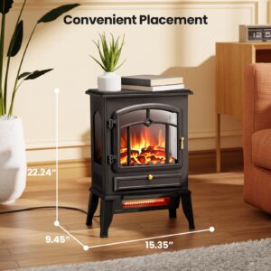 Kismile Electric Fireplace Stove,1500W Infrared Fireplace Heater with 3D Realistic Flame,Overheating Protection,16inch Portable Freestanding Electric Fireplace for Indoor Use