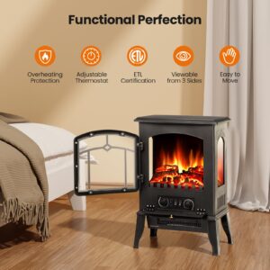 Kismile Electric Fireplace Stove,1500W Infrared Fireplace Heater with 3D Realistic Flame,Overheating Protection,16inch Portable Freestanding Electric Fireplace for Indoor Use