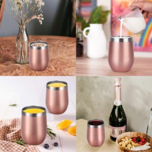 12 Pack Stainless Steel Wine Tumbler with Lid and Straw, 12 Oz Double Wall Vacuum Insulated Stemless Wine Glass Tumbler, Set of 12 Cup for Wine, Coffee, Champagne, Cocktails, Ice Cream, Rose Gold