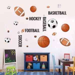 Supzone Sport Balls Wall Stickers Boys Wall Decals Basketball Soccer Baseball Football Hockey Wall Decor Boys Playroom Bedroom Classroom Living Room