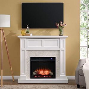 SEI Furniture Nobleman Mother of Pearl Tiled Electric Fireplace with Hidden Media Shelf, New White