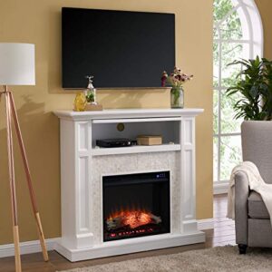 SEI Furniture Nobleman Mother of Pearl Tiled Electric Fireplace with Hidden Media Shelf, New White