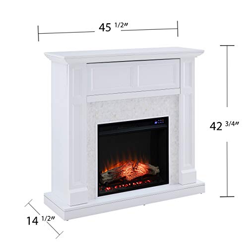 SEI Furniture Nobleman Mother of Pearl Tiled Electric Fireplace with Hidden Media Shelf, New White