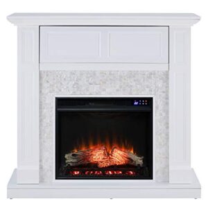 SEI Furniture Nobleman Mother of Pearl Tiled Electric Fireplace with Hidden Media Shelf, New White