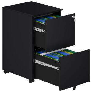 yitahome 2-drawer mobile file cabinet with lock, 18.9” deep office filing cabinet for legal/letter, pre-assembled vertical metal file cabinet except wheels under desk black