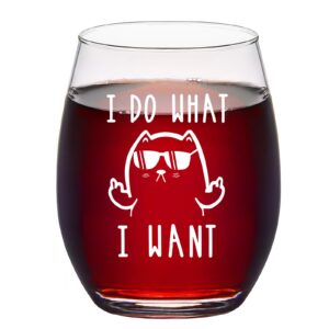 i do what i want funny wine glass, cat stemless wine glass - cat lover gifts for women, men, cat dad, cat mom, cat lover, friends - gift idea for christmas, birthday