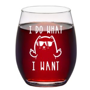 I Do What I Want Funny Wine Glass, Cat Stemless Wine Glass - Cat Lover Gifts for Women, Men, Cat Dad, Cat Mom, Cat Lover, Friends - Gift Idea for Christmas, Birthday