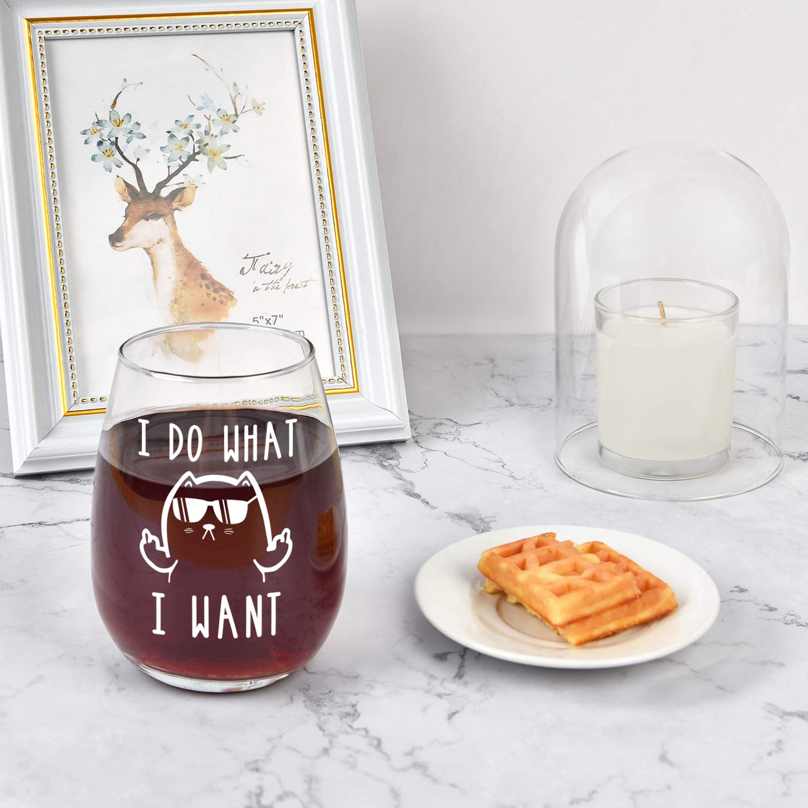 I Do What I Want Funny Wine Glass, Cat Stemless Wine Glass - Cat Lover Gifts for Women, Men, Cat Dad, Cat Mom, Cat Lover, Friends - Gift Idea for Christmas, Birthday