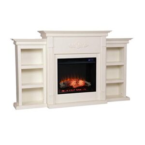 SEI Furniture Tennyson Electric Fireplace with Bookcases, New Ivory