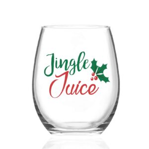 christmas wine glass, jingle juice stemless wine glass for women, men, dad, mom, wife, husband, friend, sister, coworker