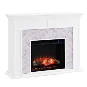 sei furniture torlington marble tiled touch screen electric 50" fireplace w/remote control - white/gray marble