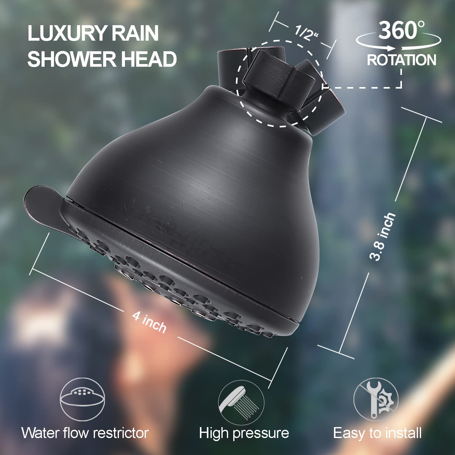 R FLORY 5 Modes High Pressure Rain Shower Head Showerhead for Bathroom Adjustable Angle for Ultimate Bath Shower Spa Top Shower