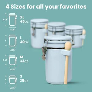 Home Intuition 4-Piece Ceramic Kitchen Canisters Set, Airtight Containers with Wooden Spoons Reusable Chalk Labels and Marker for Sugar, Coffee, Flour, Tea (Mint)