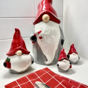 10 Strawberry Street Nordic Gnome Set Cookie Jar, 4 Piece, Gray/Red