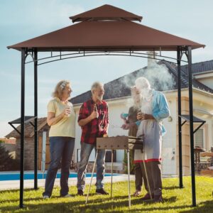 gazebo canopy tent party tent 8' x 5' outdoor heavy duty shelter picnic bbq gazebo with d urable steel frame & vented top for backyard, patio, garden, event - brown