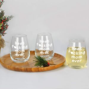 Best Mom Ever Wine Glass, Funny Stemless Wine Glass for Women, Mom, New Mom, Mom to Be, Wife - Great Ideas for Mother's Day, Birthday, Christmas