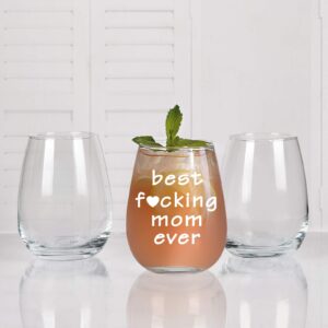 Best Mom Ever Wine Glass, Funny Stemless Wine Glass for Women, Mom, New Mom, Mom to Be, Wife - Great Ideas for Mother's Day, Birthday, Christmas